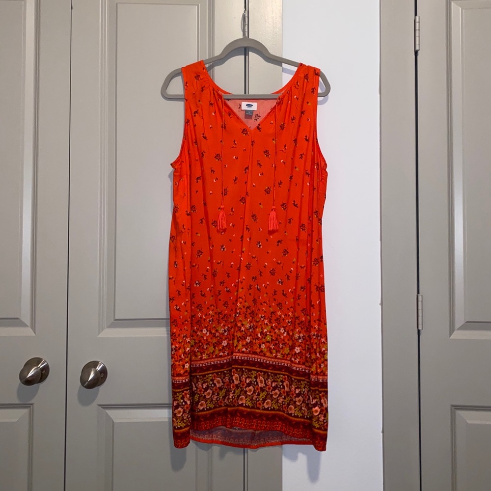 Red floral knee length dress